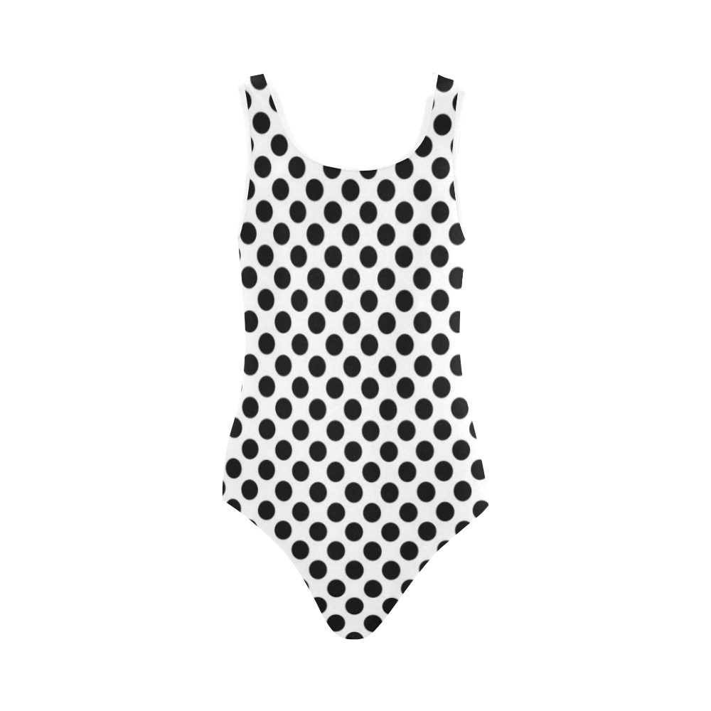 Black and White Polka Dot Vest One Piece Swimsuit (Model S04)