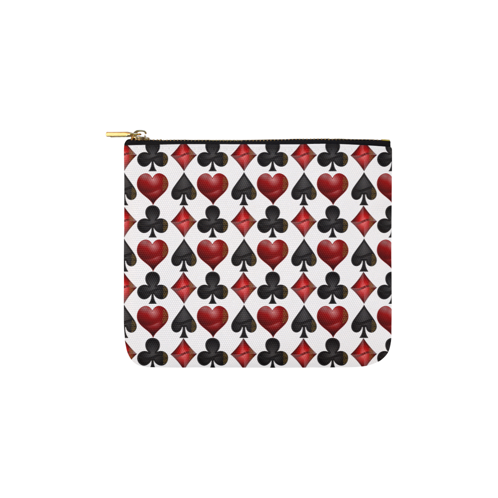 Las Vegas Black and Red Casino Poker Card Shapes on White Carry-All Pouch 6''x5''