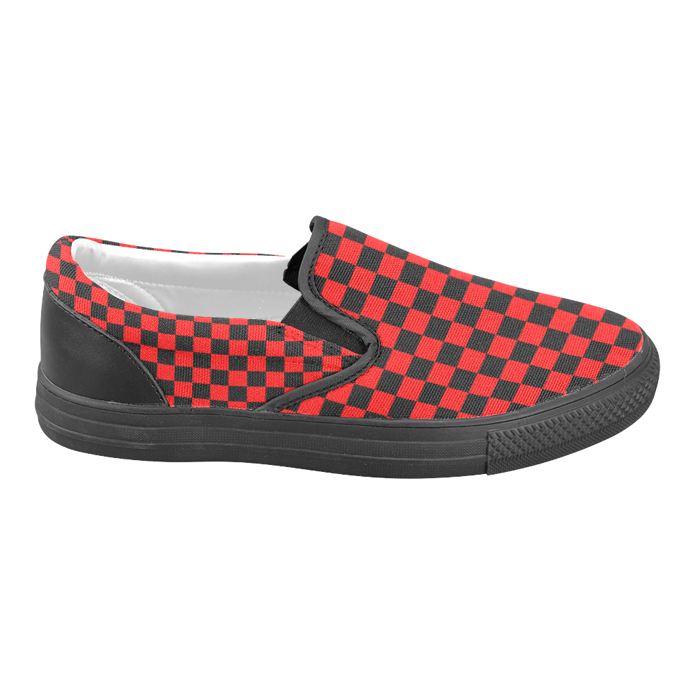 Checkerboard Black and Red Women's Unusual Slip-on Canvas Shoes (Model 019)