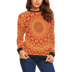 Love and Romance Golden Bohemian Hearts All Over Print Crewneck Sweatshirt for Women (Model H18)