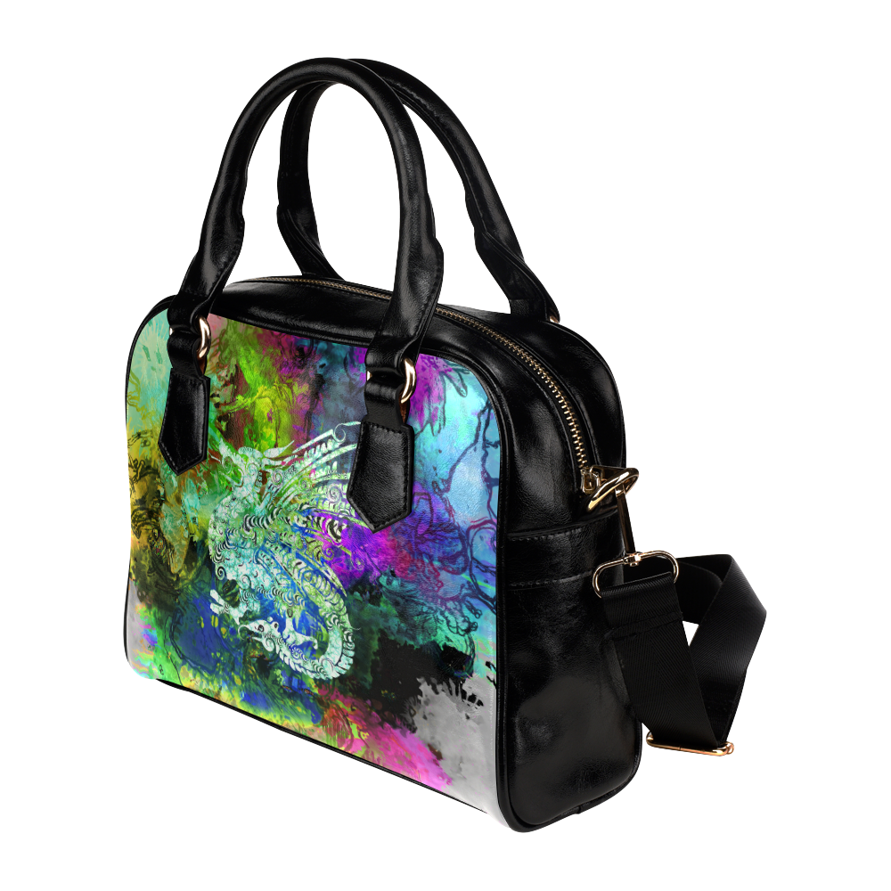 Colorful Abstract Splash Painting medival dragon Shoulder Handbag (Model 1634)