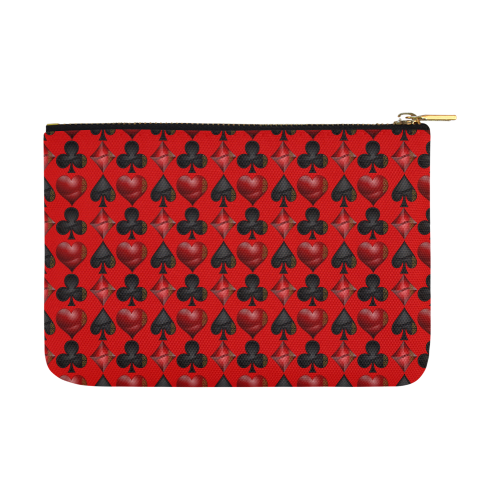 Las Vegas Black and Red Casino Poker Card Shapes on Red Carry-All Pouch 12.5''x8.5''