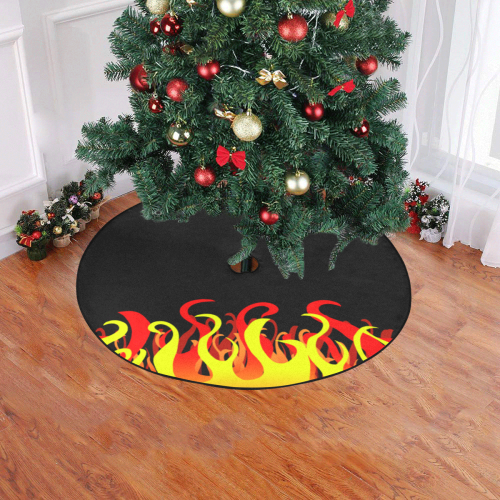 Fire Flames on Black Christmas Tree Skirt 47" x 47"