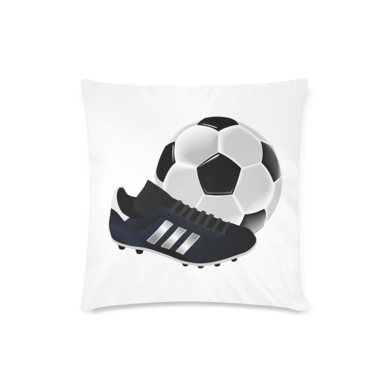 Soccer Ball and Shoe on White Custom Zippered Pillow Case 16"x16"(Twin Sides)