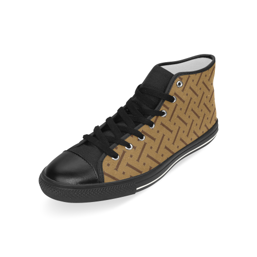 Brown Herringbone Men’s Classic High Top Canvas Shoes (Model 017)