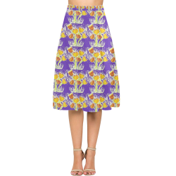 Purple Crepe Skirt With Yellow Poppies Aoede Crepe Skirt (Model D16)