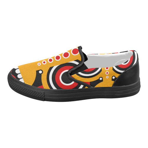 Red Yellow Tiki Tribal Women's Slip-on Canvas Shoes (Model 019)