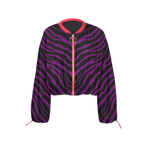 Ripped SpaceTime Stripes - Purple Cropped Chiffon Jacket for Women (Model H30)