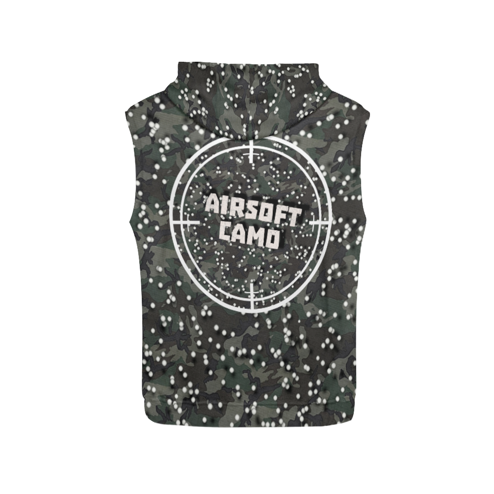 funny airsoft and paintball gamer woodland camouflage design parody All Over Print Sleeveless Hoodie for Women (Model H15)