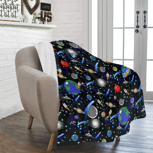 Galaxy Universe - Planets, Stars, Comets, Rockets Ultra-Soft Micro Fleece Blanket 50"x60"