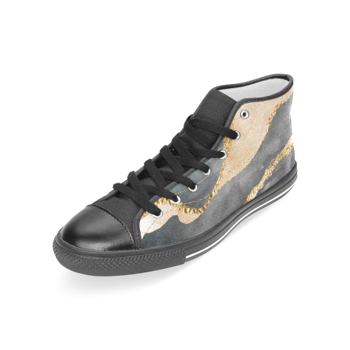 black and gold Women's Classic High Top Canvas Shoes (Model 017)