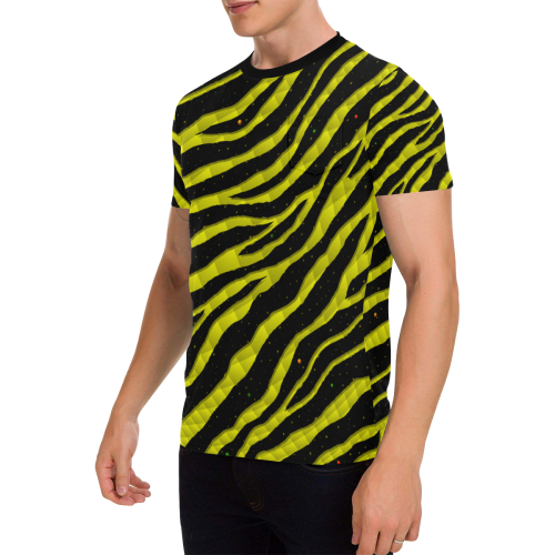 Ripped SpaceTime Stripes - Yellow Men's All Over Print T-Shirt with Chest Pocket (Model T56)