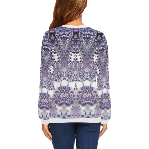 Lavender Lace All Over Print Crewneck Sweatshirt for Women (Model H18)
