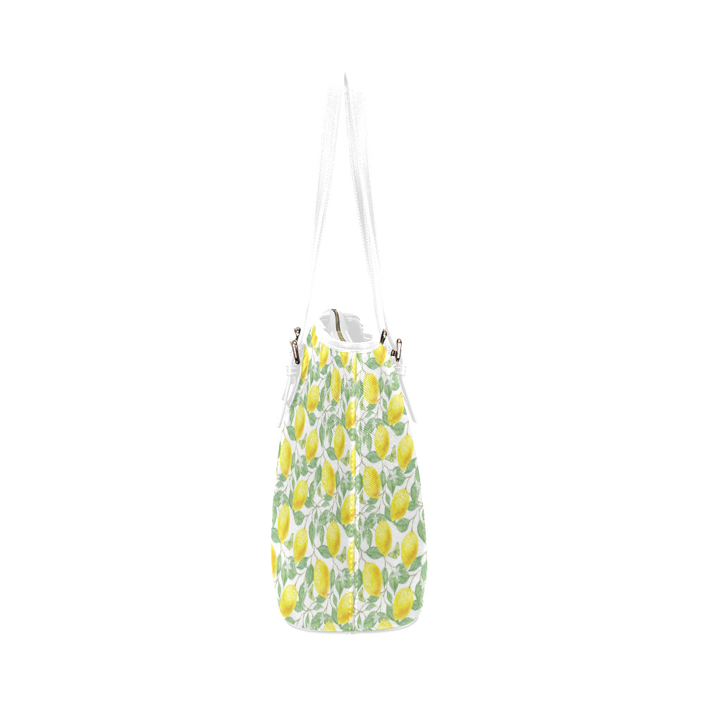 Lemons And Butterfly Leather Tote Bag/Small (Model 1651)