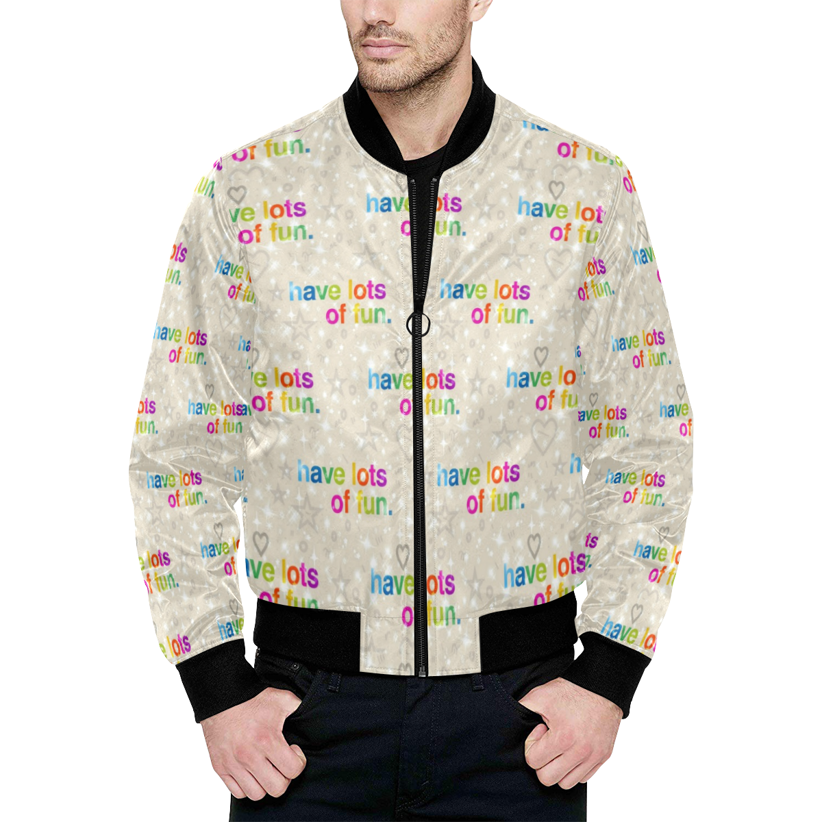 Fun by Nico Bielow All Over Print Quilted Bomber Jacket for Men (Model H33)