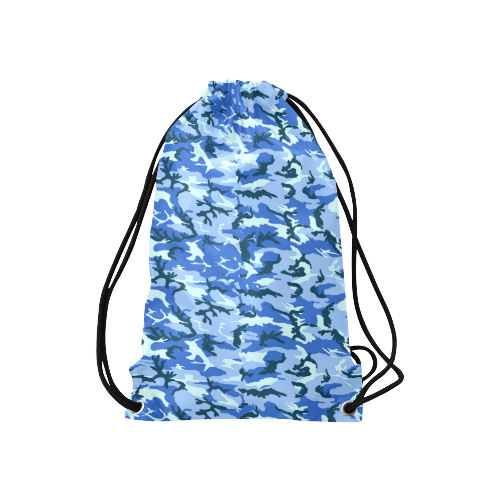 Woodland Blue Camouflage Small Drawstring Bag Model 1604 (Twin Sides) 11"(W) * 17.7"(H)