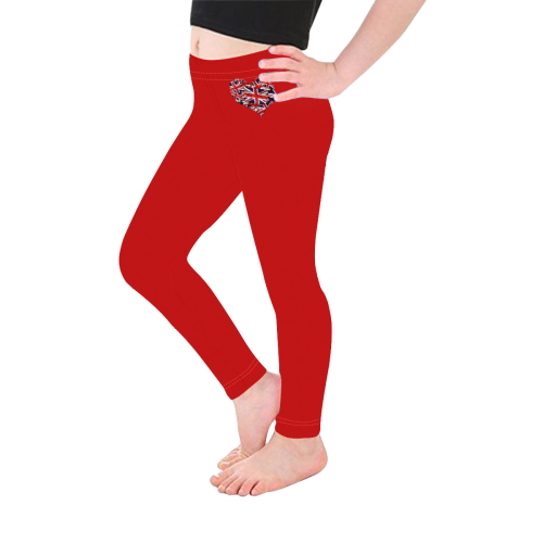 Union Jack British UK Flag Heart Red Kid's Ankle Length Leggings (Model L06)