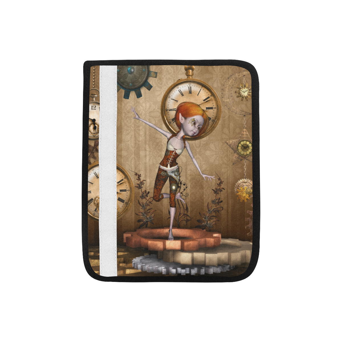 Steampunk girl, clocks and gears Car Seat Belt Cover 7''x8.5''