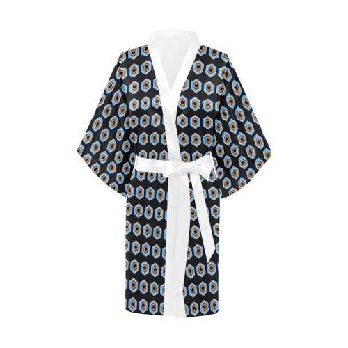 Retro Blue Necktie Mod Kimono Robe