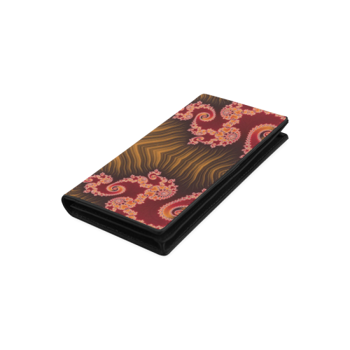 Red and Brown Hearts Lace Fractal Abstract Women's Leather Wallet (Model 1611)