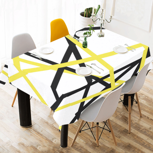 Black and yellow stripes Cotton Linen Tablecloth 52"x 70"