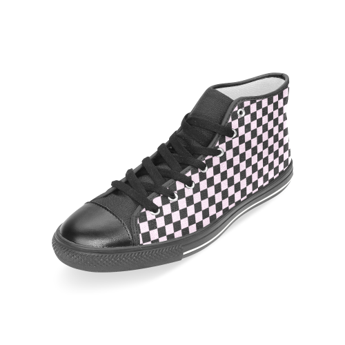 Pink Checkered Women's Classic High Top Canvas Shoes (Model 017)