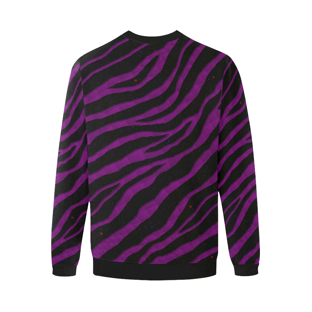 Ripped SpaceTime Stripes - Purple Men's Oversized Fleece Crew Sweatshirt (Model H18)