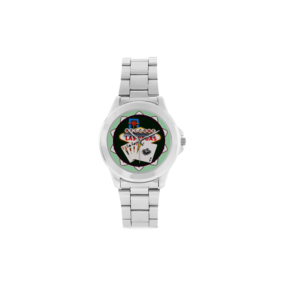LasVegasIcons Poker Chip - Poker Hand Unisex Stainless Steel Watch(Model 103)