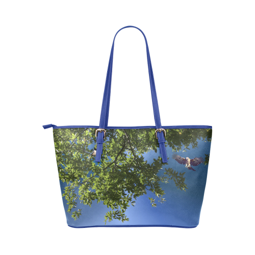 Tree Birds Leather Tote Bag/Large (Model 1651)