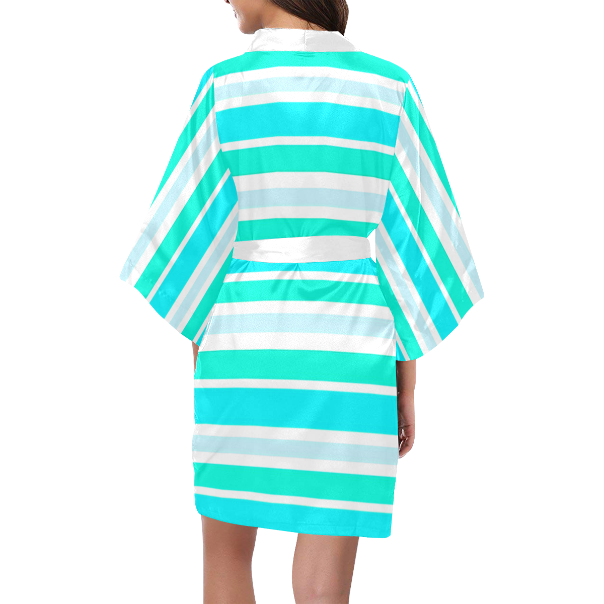 Turquoise Green Stripes Kimono Robe