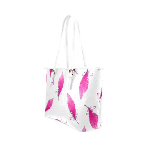 Pink Feathers Leather Tote Bag/Small (Model 1651)