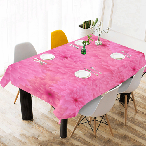 Stylized Pink Flowers Cotton Linen Tablecloth 60"x120"