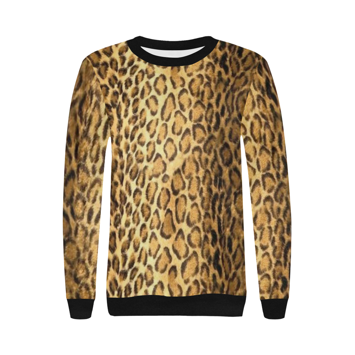 Leopard Print Sweatshirt Women's Rib Cuff Crew Neck Sweatshirt (Model H34)
