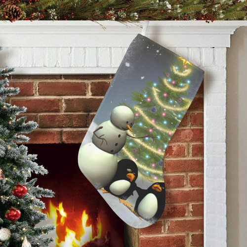 Snowman with penguin and christmas tree Christmas Stocking (Without Folded Top)