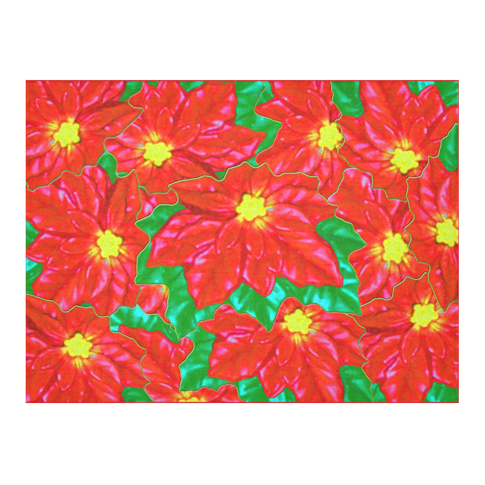 Red Orange Poinsettias Cotton Linen Tablecloth 52"x 70"