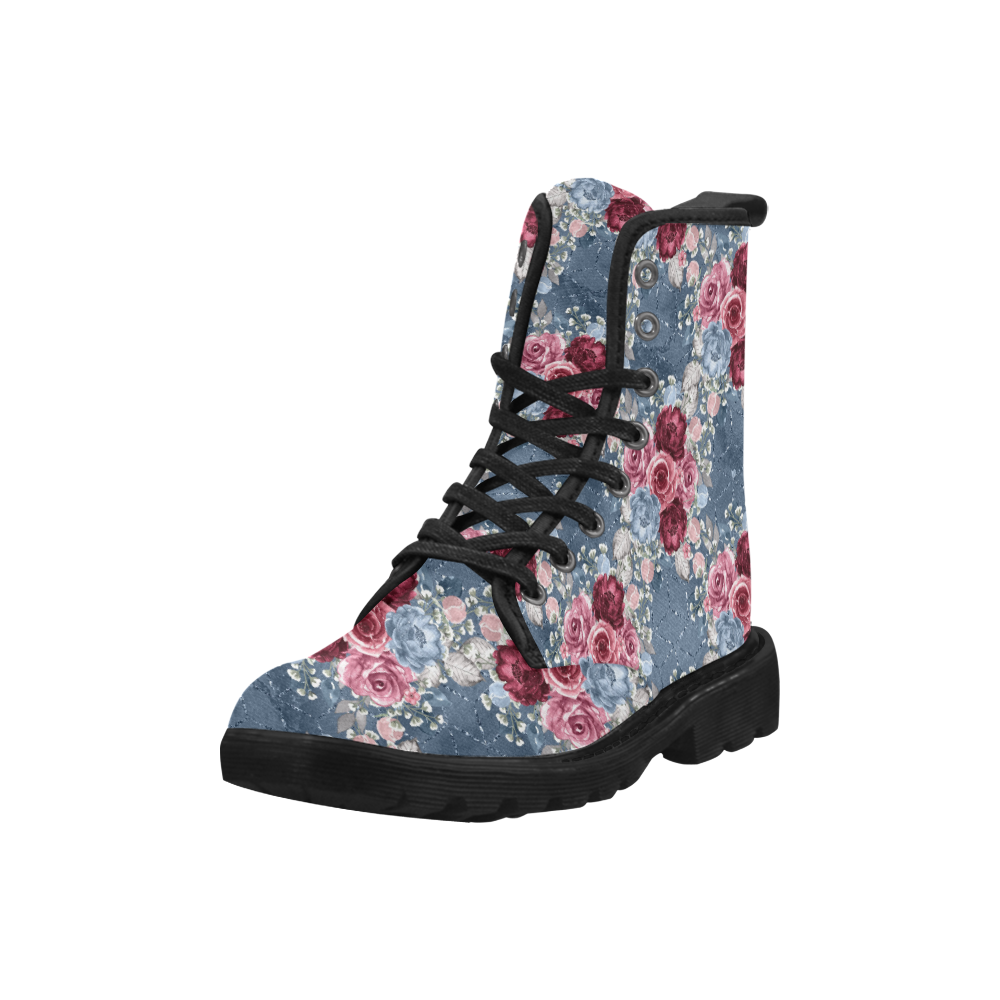 Floral Seamless Pattern Boots, Burgundy Navy Floral 1 Martin Boots for Women (Black) (Model 1203H)
