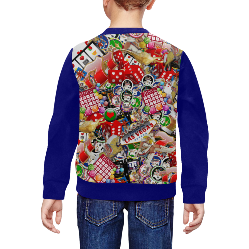 Gamblers Delight - Las Vegas Icons Vest Style Blue All Over Print Crewneck Sweatshirt for Kids (Model H29)