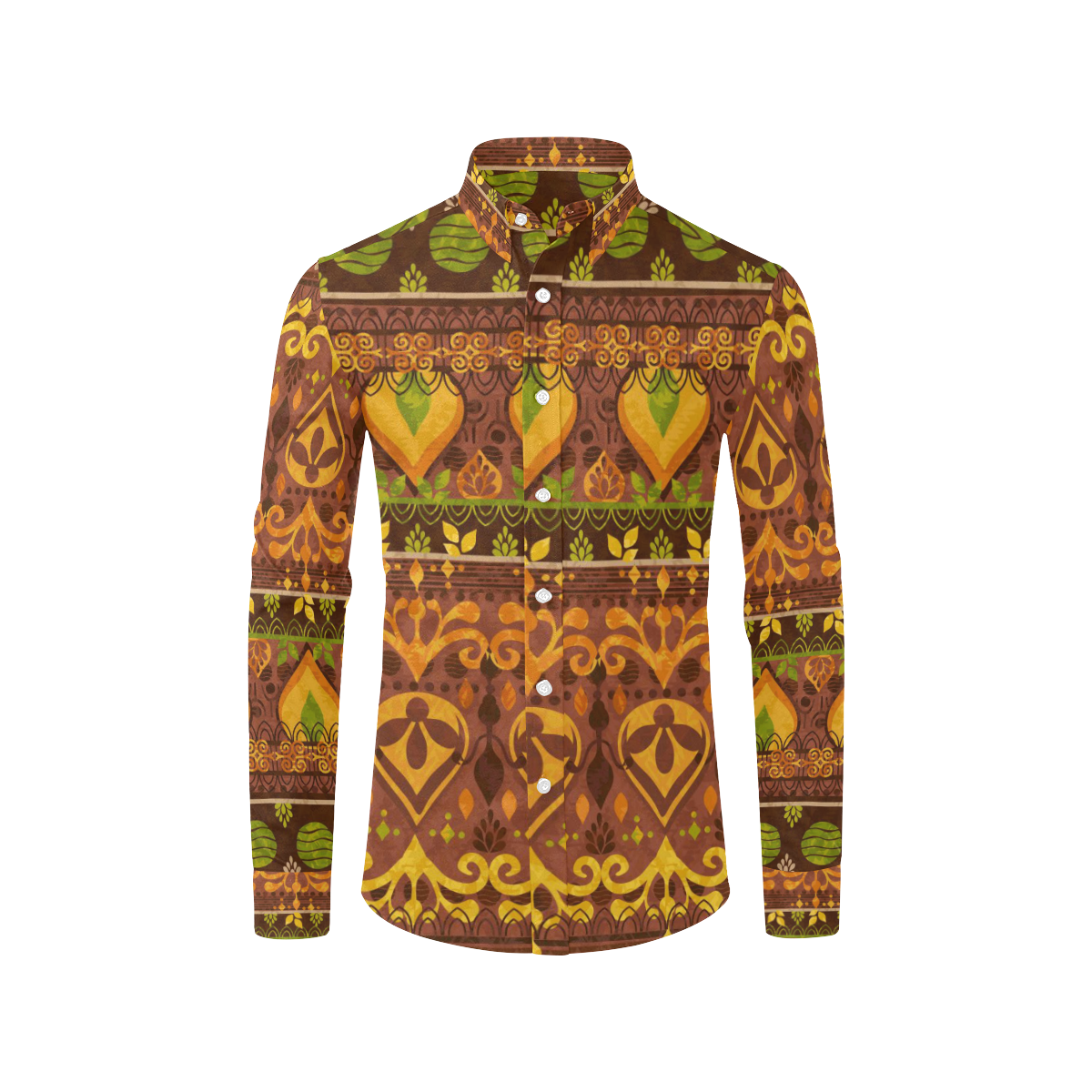 Ethnic Bohemian Brown, Orange, and Green Men's All Over Print Casual Dress Shirt (Model T61)