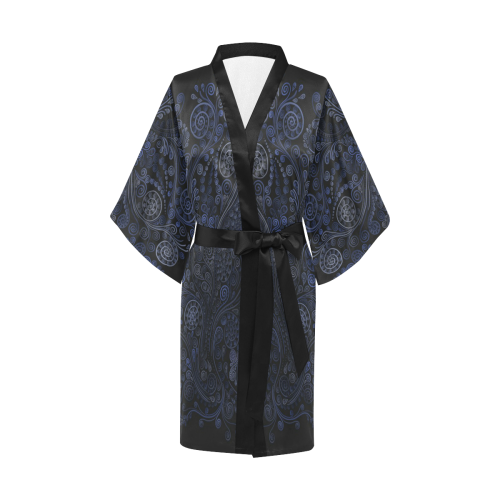 3D Psychedelic Ornamental Blue on Gray Kimono Robe