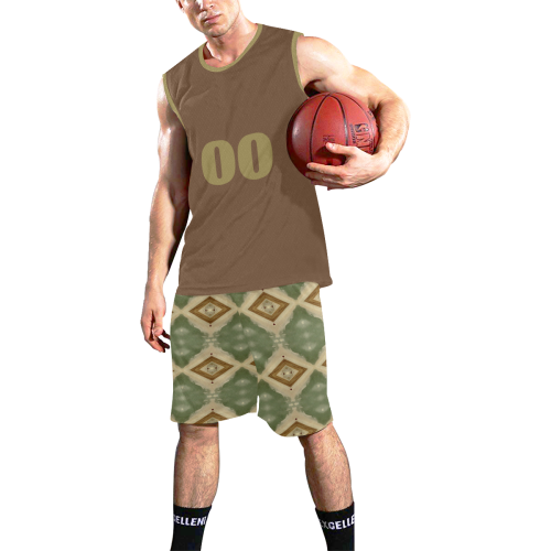 Geometric Camo shorts with brown top All Over Print Basketball Uniform