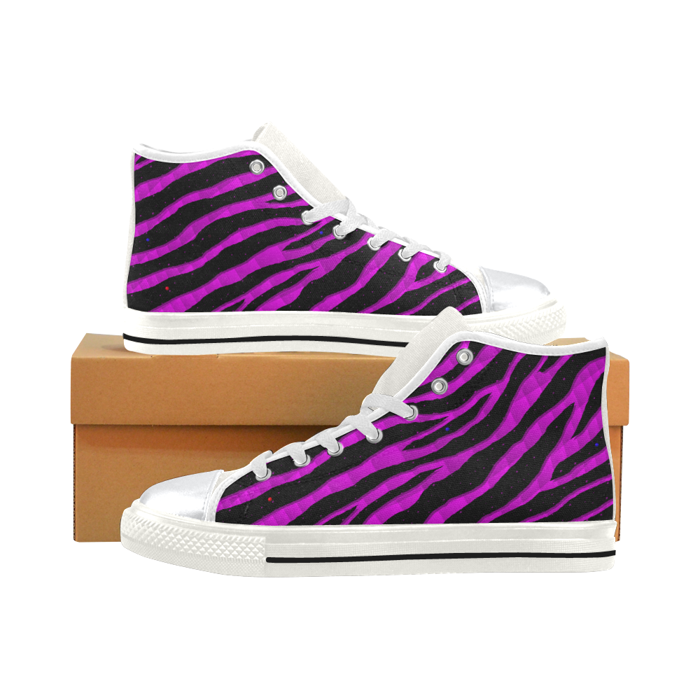 Ripped SpaceTime Stripes - Pink High Top Canvas Shoes for Kid (Model 017)