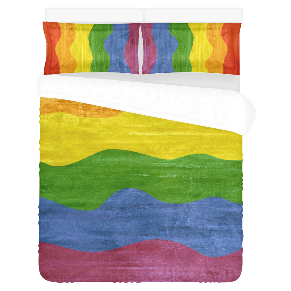 Gay Pride - Rainbow Flag Waves Stripes 3 3-Piece Bedding Set