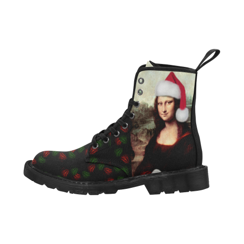Christmas Mona Lisa with Santa Hat Martin Boots for Men (Black) (Model 1203H)