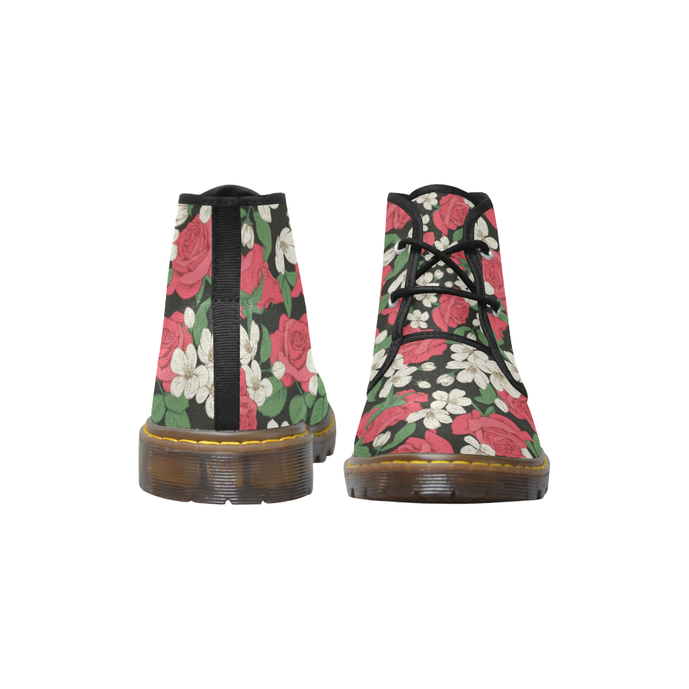 Pink, White and Black Floral Men's Canvas Chukka Boots (Model 2402-1)