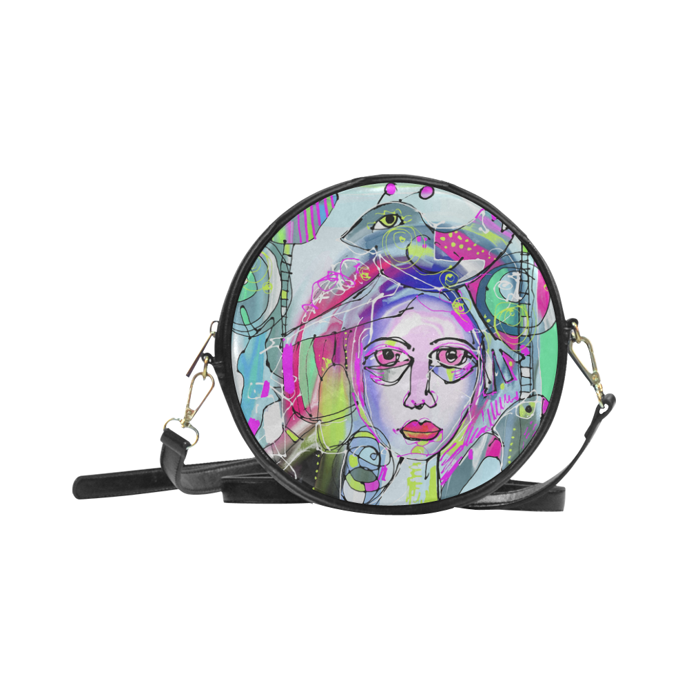 Abstract Girl Round Sling Bag (Model 1647)