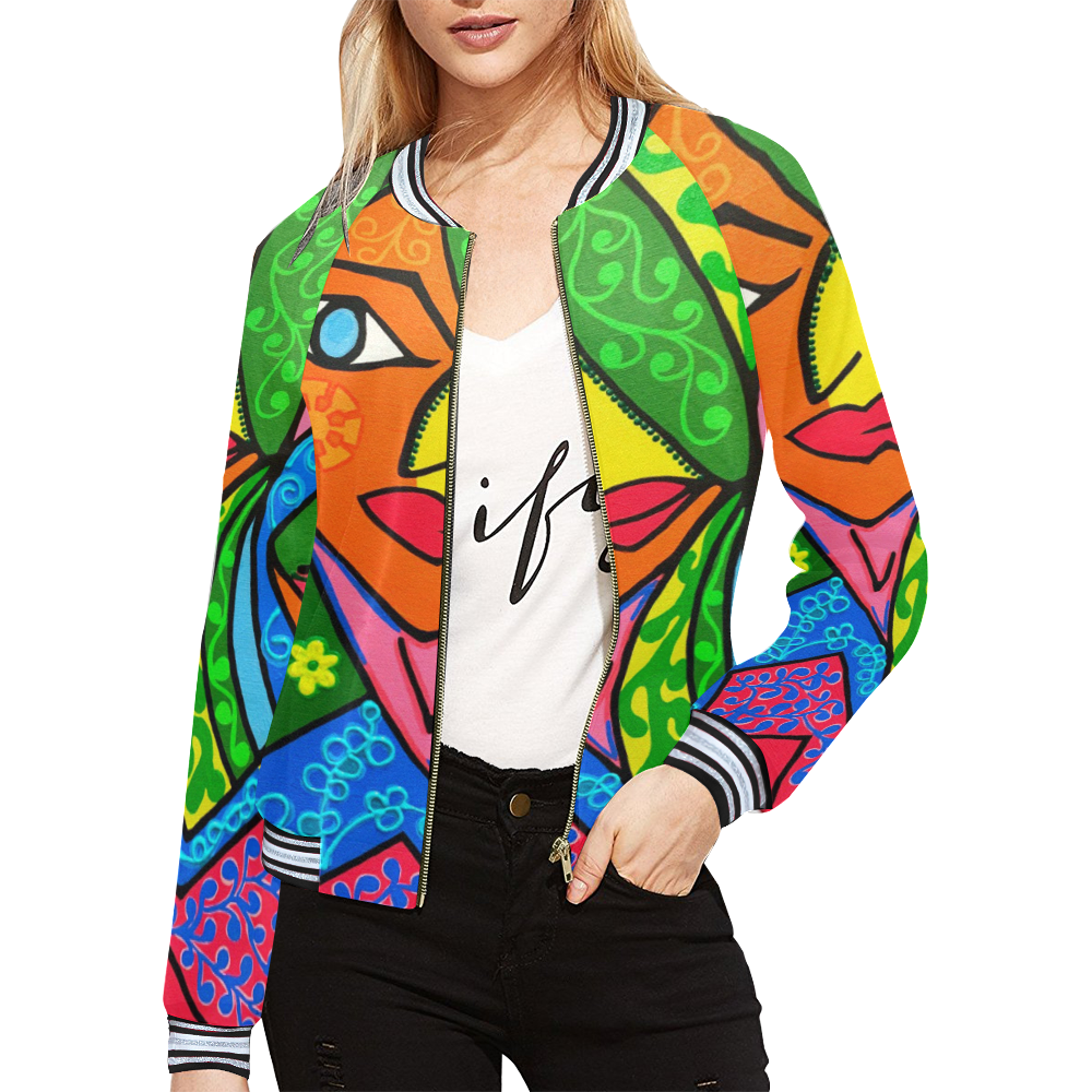 Blooming All Over Print Bomber Jacket for Women (Model H21)