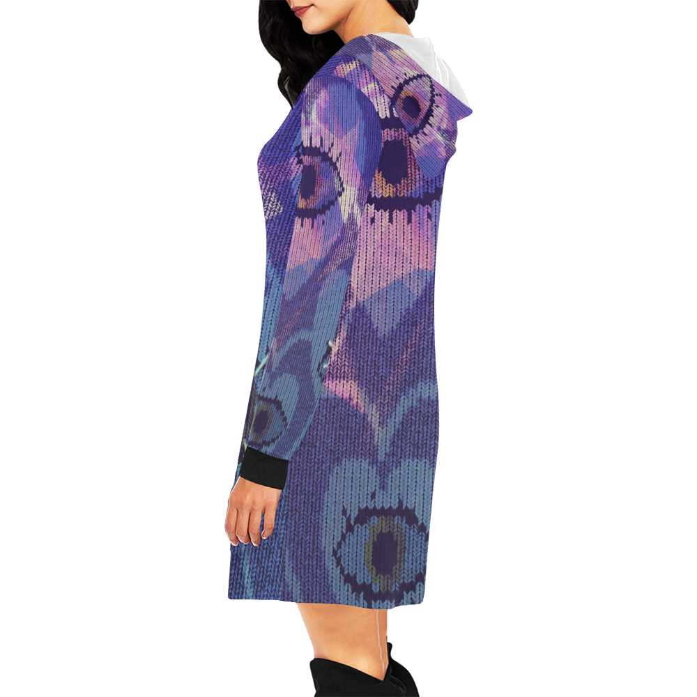 Eyes & Hearts Jersey Texture Print Hoodie Dress All Over Print Hoodie Mini Dress (Model H27)