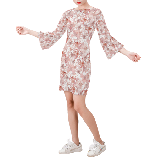 Sakura Cherry Blossom Bell Sleeve Dress (Model D52)