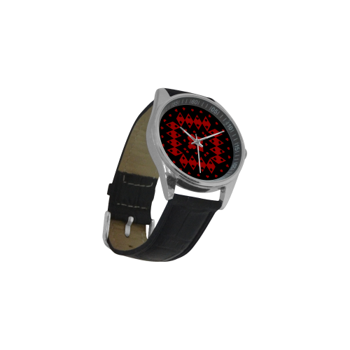 Black and Red Playing Card Shapes  (Black) Men's Casual Leather Strap Watch(Model 211)