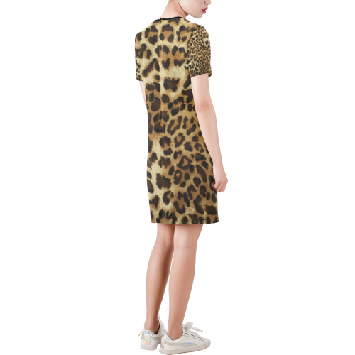 Buzz Leopard Short-Sleeve Round Neck A-Line Dress (Model D47)